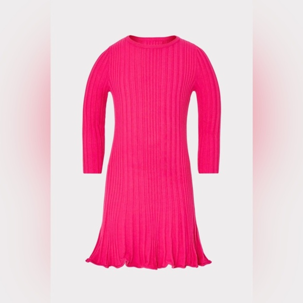 $325 Milly Minis‎ Kid's Girl's Pink Ribbed Crewneck Fit & Flare Dress Size 14/16